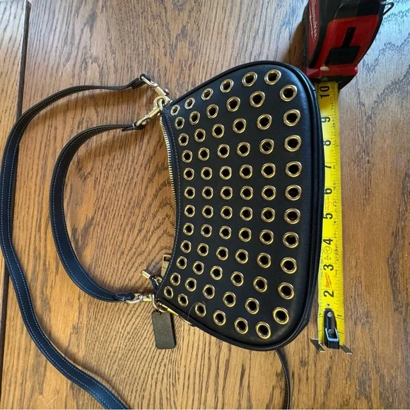 Coach Teri Shoulder Bag CY646 Black Leather Gold Hardware Crossbody  Purse - Picture 12 of 15